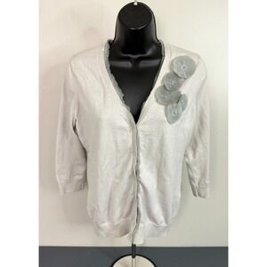 Ann Taylor Loft Women's Pima Cotton V-Neck Cardigan Gray Size Medium 90s Retro